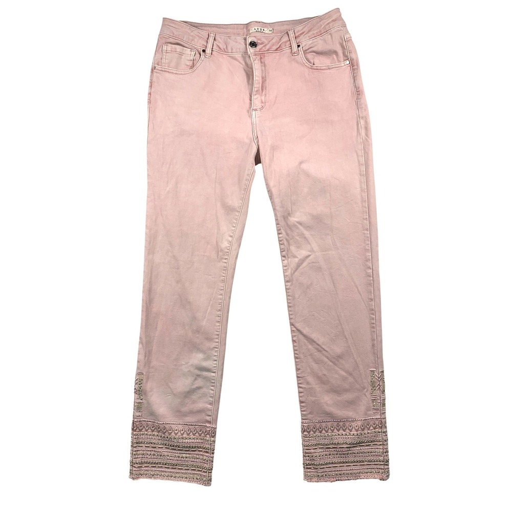 Luxe Moda Straight Leg Embellished Hem‎ Pants Women 14 Pink Mauve Boho Chic